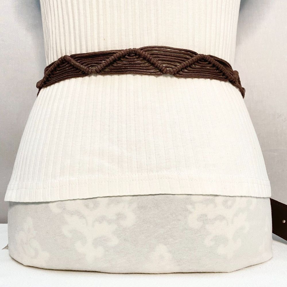 💎Womens Dark Brown Beaded Macrame Belt Size L XL Boho Handmade - Picture 3 of 10
